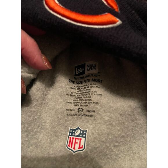 New Era Mens NFL Chicago Bears Fan Gear Pompom Beanie Hat Navy Orange One Size - Picture 3 of 3